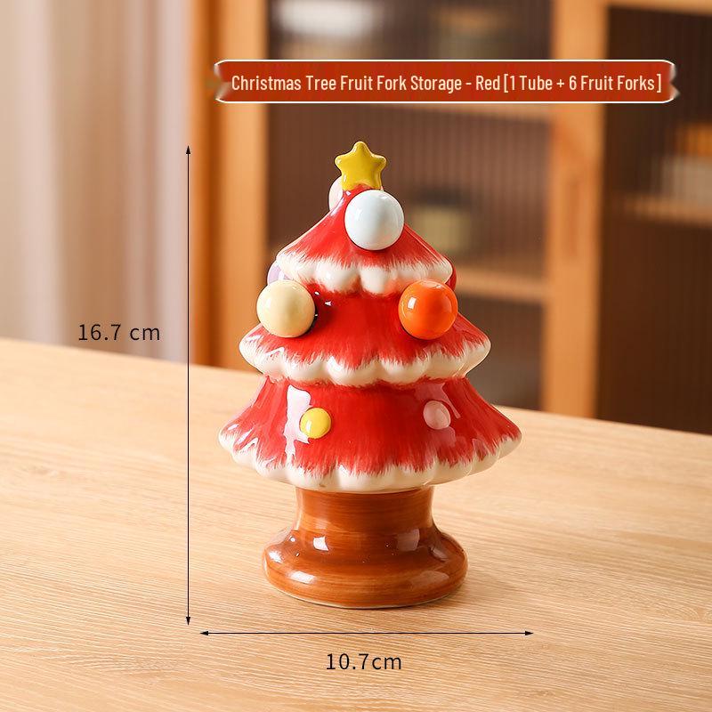 Festive Ceramic Christmas Tree Fruit Fork Set for Kids and Home Décor