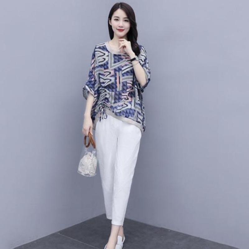 Modisches Damen-Zweiteiler-Set mit floralem Print, lässiger lockerer Stil, Damen-Sommer-Sets