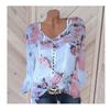 Autumn European and American New Large Size Loose Printing Shirt Fashionable V-neck Chiffon Long-sleeved Shirt Women