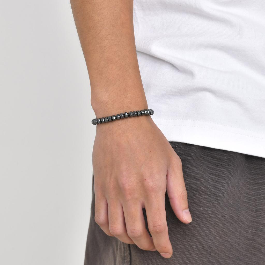 Stylish Black Triangle Beads Bracelets For Men Women Stretch Unisex Gallstone Hematite Wristband Jewelry Father Boyfriend Gift