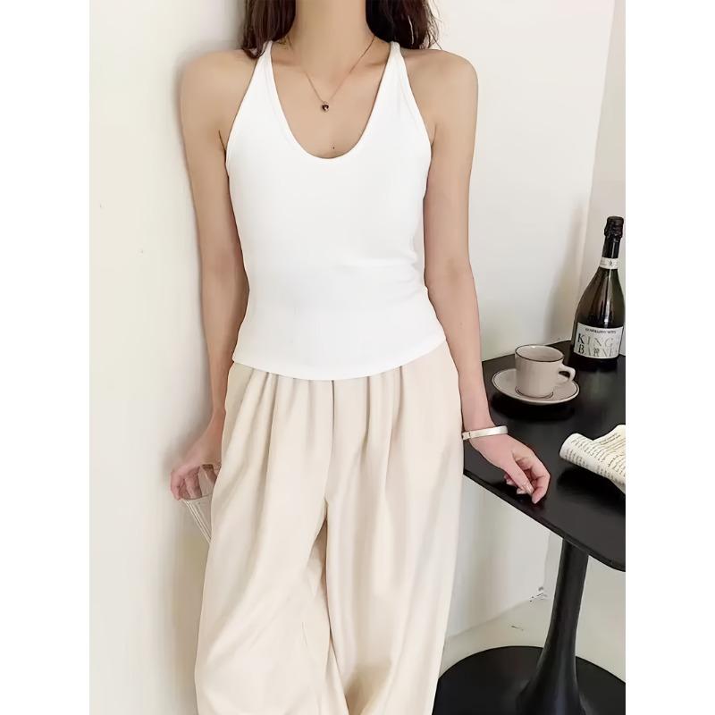 Women s Pink Ribbed Racerback Tank Top Slim Fit Cropped Camisole Onesize белый