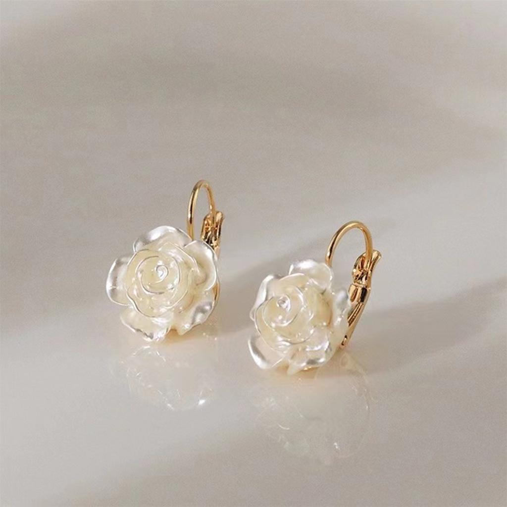 Chic Camellia Hoop Earring Pearl-Floral Studs Earring Statement Dangle Drop Wedding Earrings For Women Statement Jewelry
