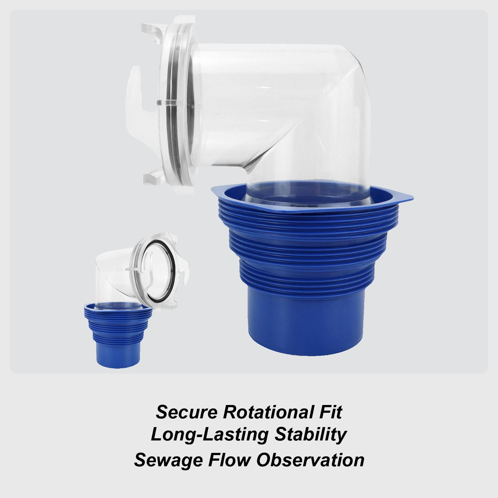 RV Sewer Hose Connector Clear Sewer Waste Elbow with 4-in-1 Adapter Trailer Waste Pipe Connector 90 Degree RV Sewer Hose Elbow