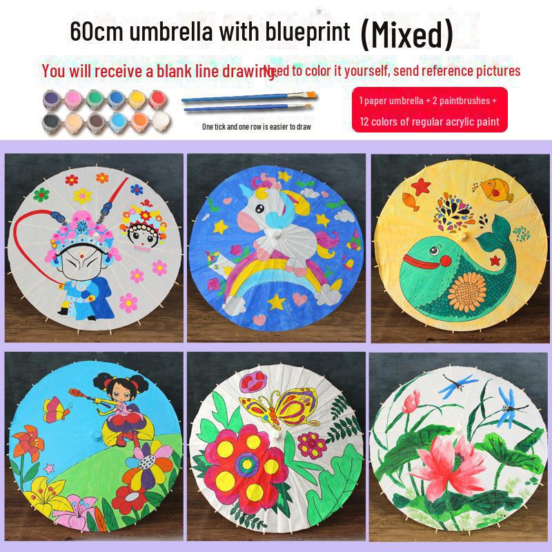 DIY Handbemaltes Weißes Ölpapier Schirm-Set für Kinder - Bastelprojekt im antiken Stil für den Kindergarten