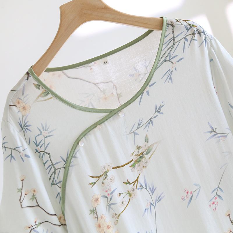 2026 Summer New Women's Sleeping Skirt Chinese Bamboo Fiber Short Sleeve Skirt Large Chinese Style Home Furnishing Skirt