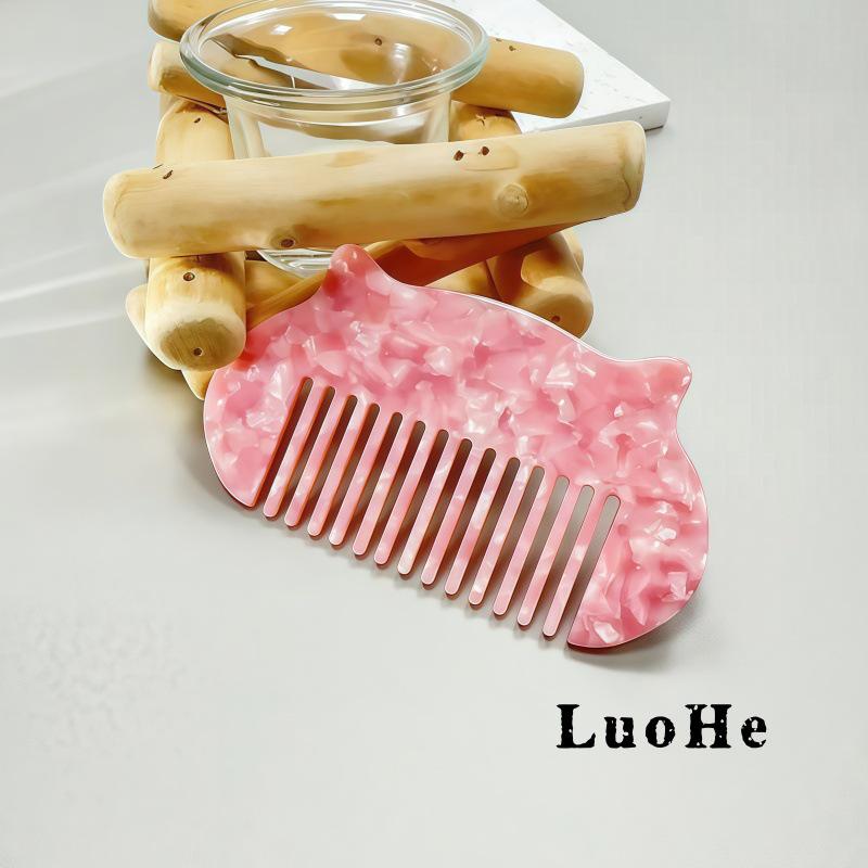 Colorful Cat Ear Portable Hairbrush for Girls - Simple Acetate Comb