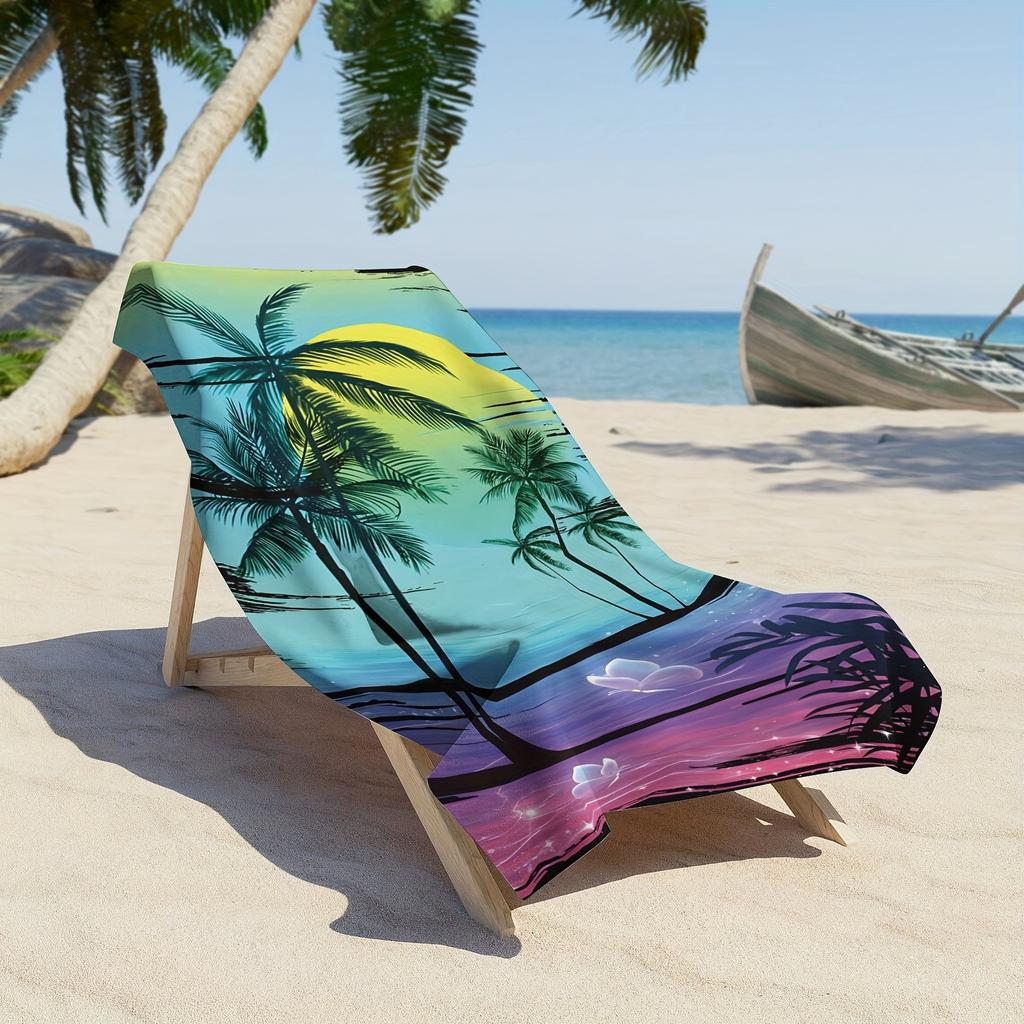 Retro Tropical Palm Sunset Beach Towel Patterned Sunscreen And Windproof Suitable For Swimming Pool Camping Travel Blanket