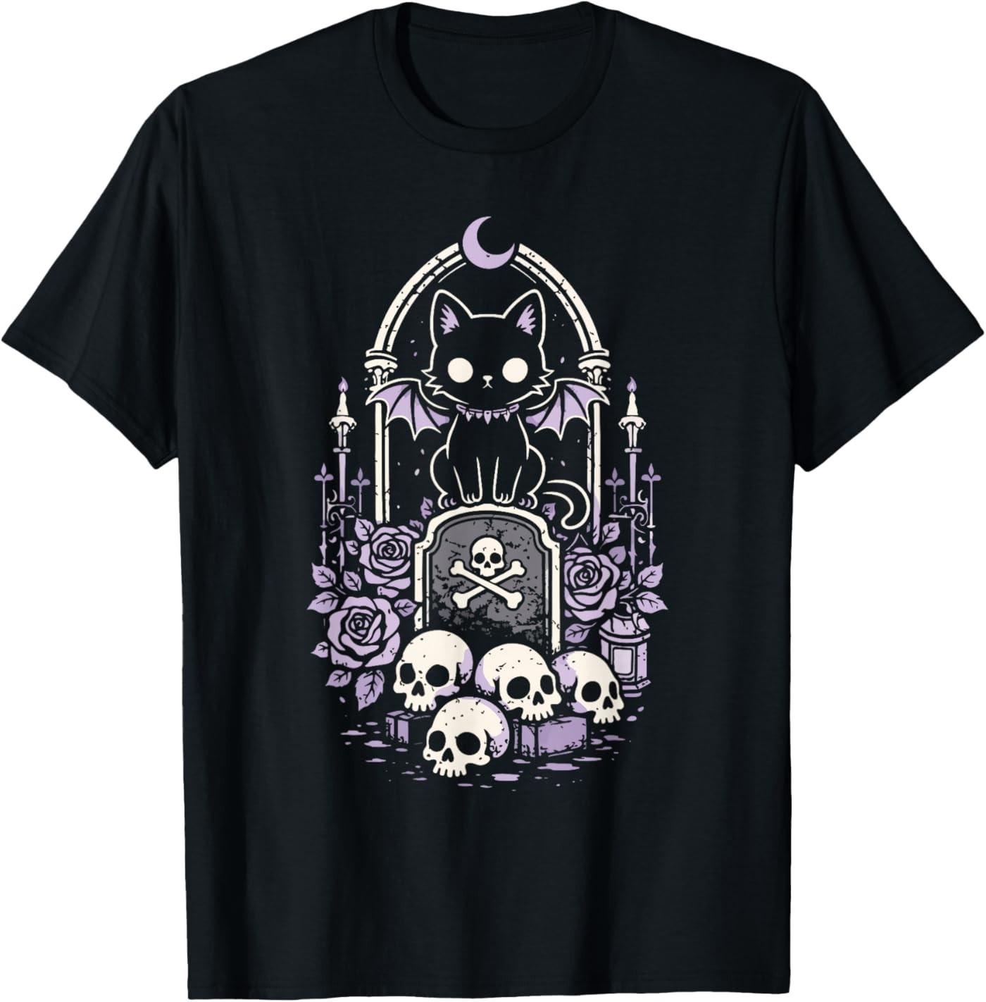 Cat Kitty Vampire Skull Creepy Cute Kawaii Goth Purple Alt T-Shirt S