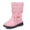 Children Fashion Leather Boots Versatile Lace Beautiful Elegant Princess Shoes PU Cotton Kids Shoes Classic Boots Drop Shipping