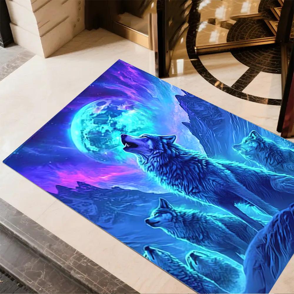 1pc Wolf Forest Scene Rug Home Carpet Non Slip Office Decor Gift Living Room Bedroom