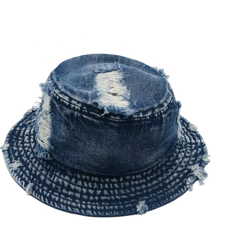 Vintage Distressed Denim Bucket Hat Fisherman Outdoor Casual Travel Spring Summer Activities Unisex Sun Protection 1 Piece Drop