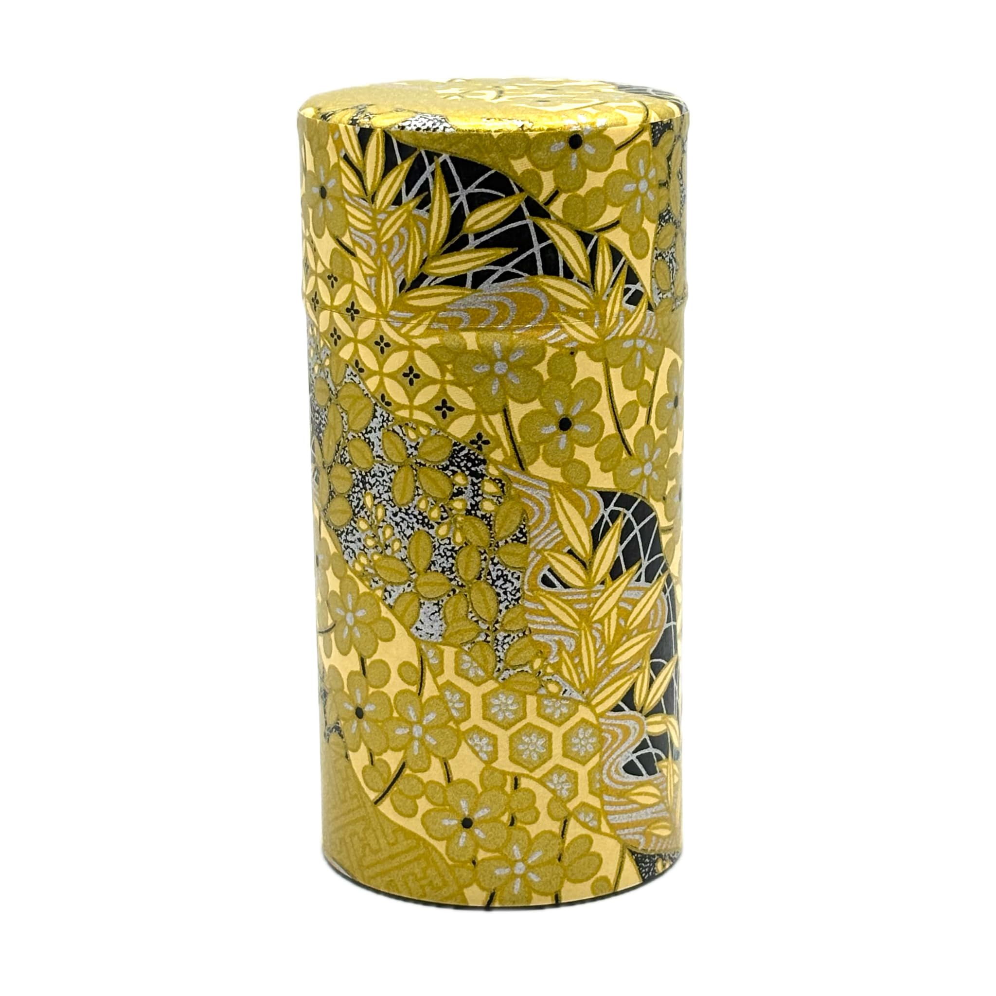 Noguchi Kumataro Tea Garden Tea Large Capacity with Washi Paper Cover and Inner Golden Made in Stylish Caddy, 200g, Lid, Design, Japan, золотой