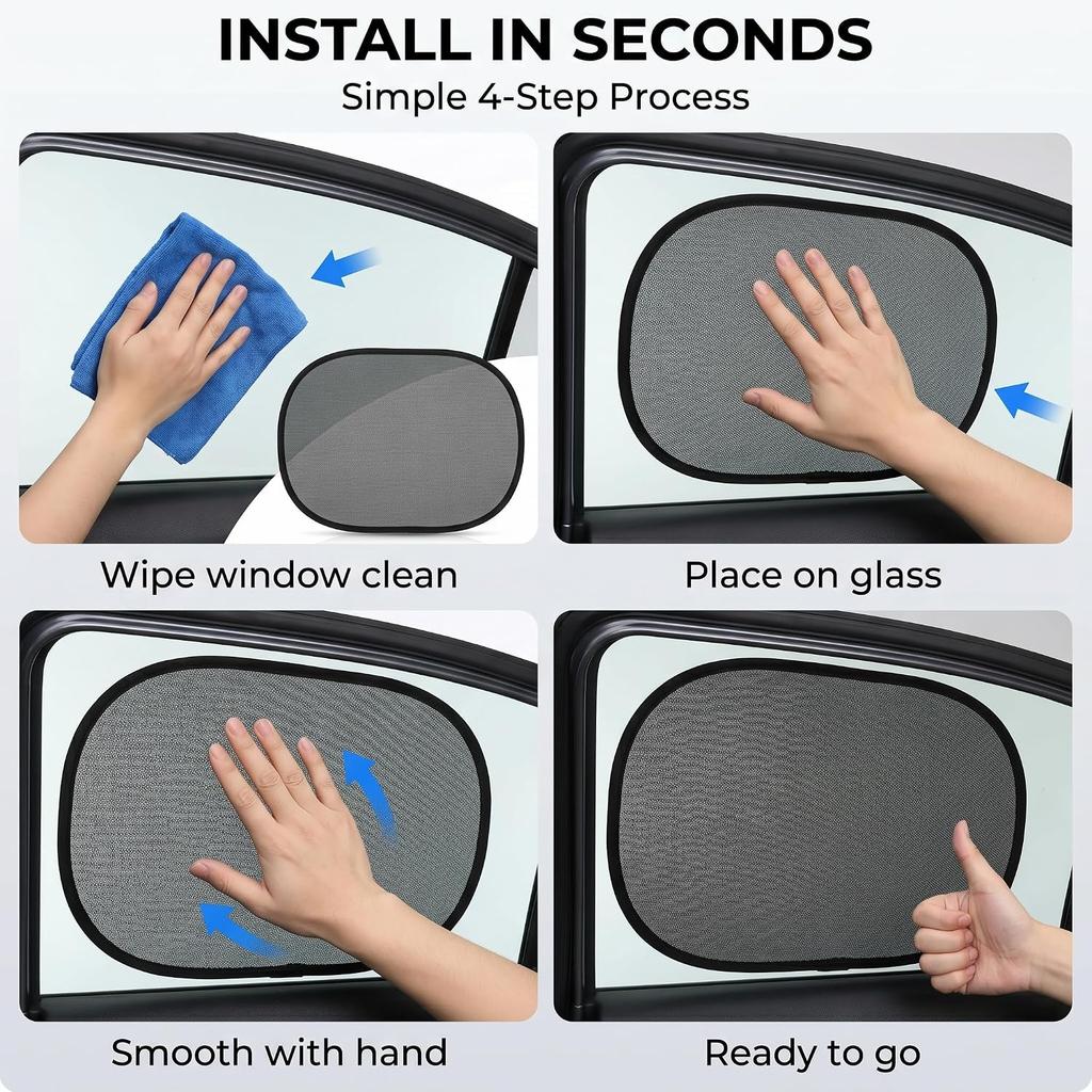 4 PCS Car Window Shades, 20.07 x 12.2 Inches Side Window Sunshade Mesh, Foldable Storage Privacy Protector, Keep Vehicle Cool, Universal for Most