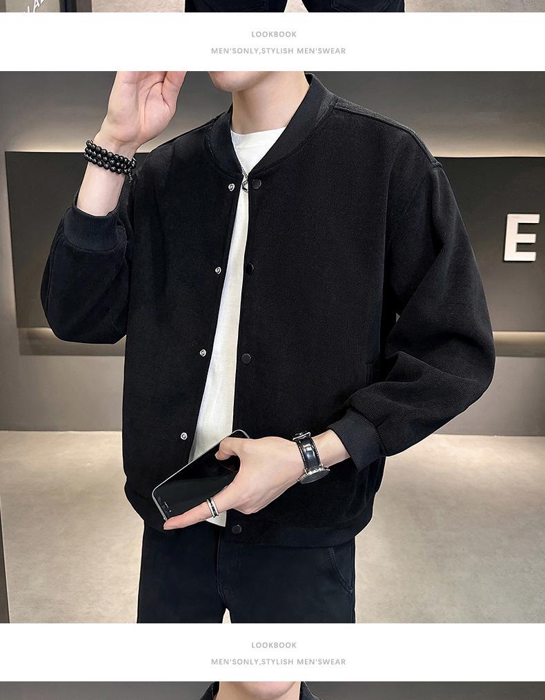 Men's Trendy Corduroy Baseball Jacket - Versatile Korean Style for Spring & Autumn, Plus Size, Thickened for Winter