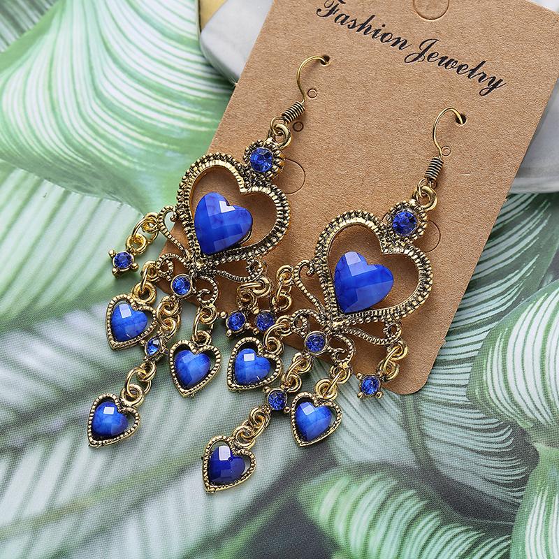 Bohemian Drop Dangle Heart Earrings For Women Vintage Rhinestone Acrylic Gold Color Ethnic Boho Jewelry Earings Pendientes Mujer