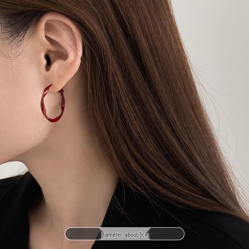 Silbernadel Ankara Rot Geometrisch Große Creolen für Damen - High-End Retro-Stil