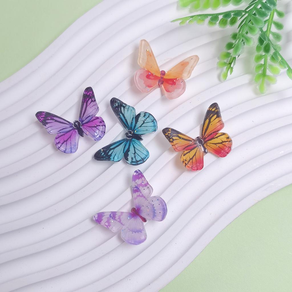100Pcs Resin Glitter Colorful Butterfly Flatback Cabochon Fit Hair Bows Center Accessories DIY Embellishment Scrapbook Crafts