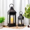 Set of Two Black Metal Lantern with Hanging Top Candle Lantern for Home Decor