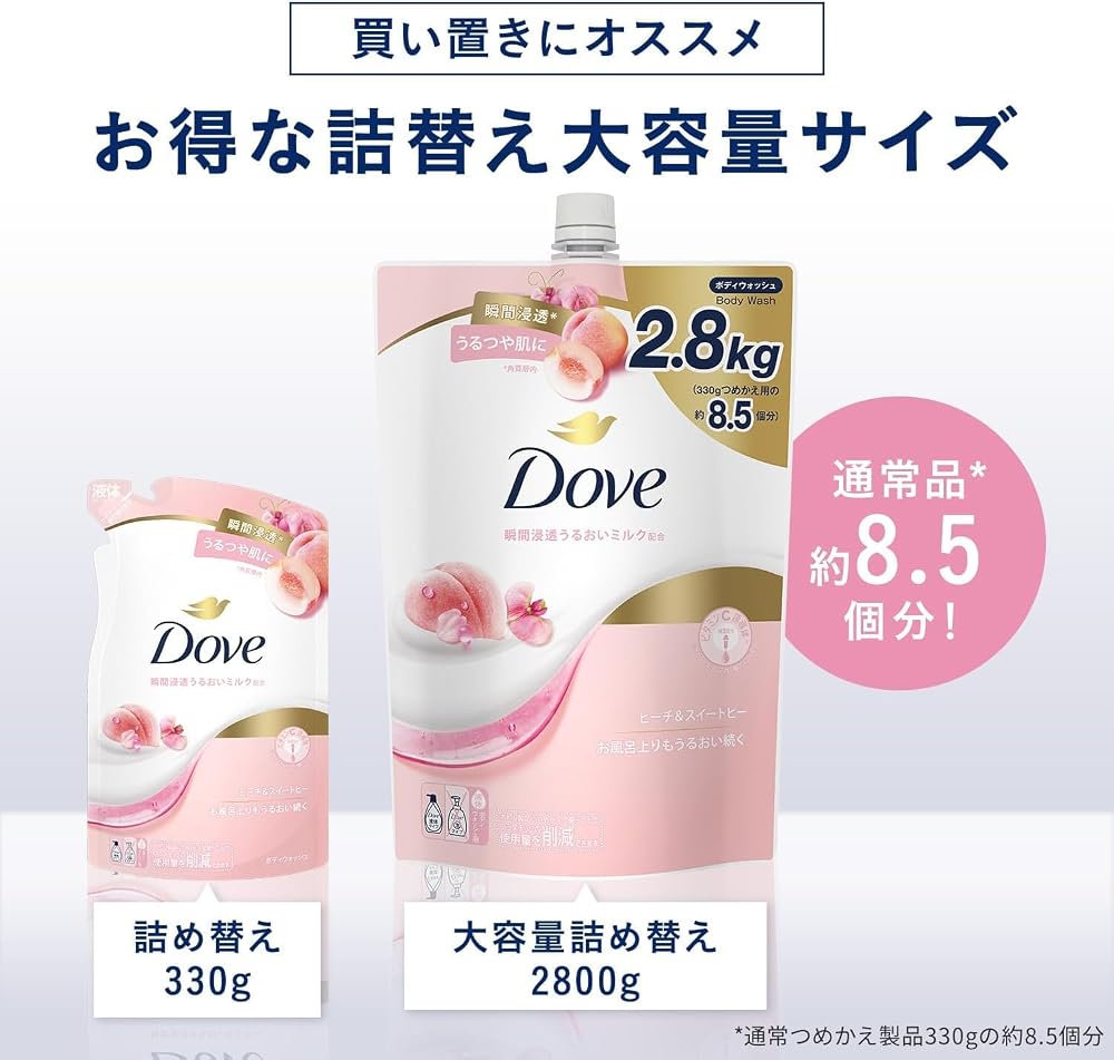 Dove Body Wash Peach & Sweet Pea Refill 2.8kg 8.5 Refills Triple Ceramide Moisture Milk