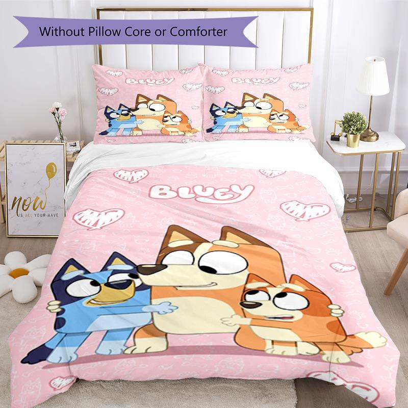 Bluey Bedding Set Breathable Duvet Cover with Pillowcases Decorative Bed Linen for Bedroom Home Decoration Birthday Gift