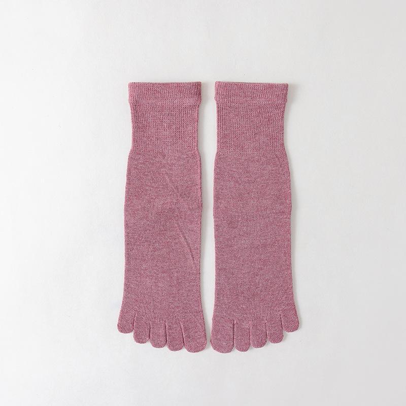 Unisex All-Season Cotton Split-Toe Five-Finger Socks - Breathable, Solid Color, Mid-Tube for Sports and Leisure.