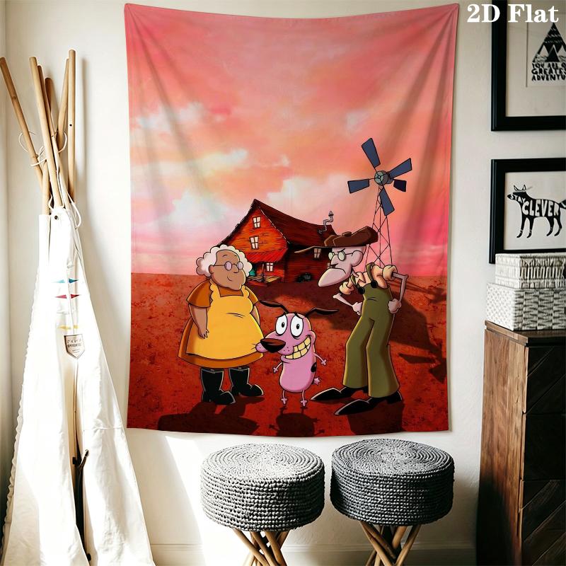 Courage the Cowardly Dog Wall Tapestry Aesthetic Wall Hanging Printed Fabric Blanket Decorative Tapestries for Bedroom Living Room Home Decor