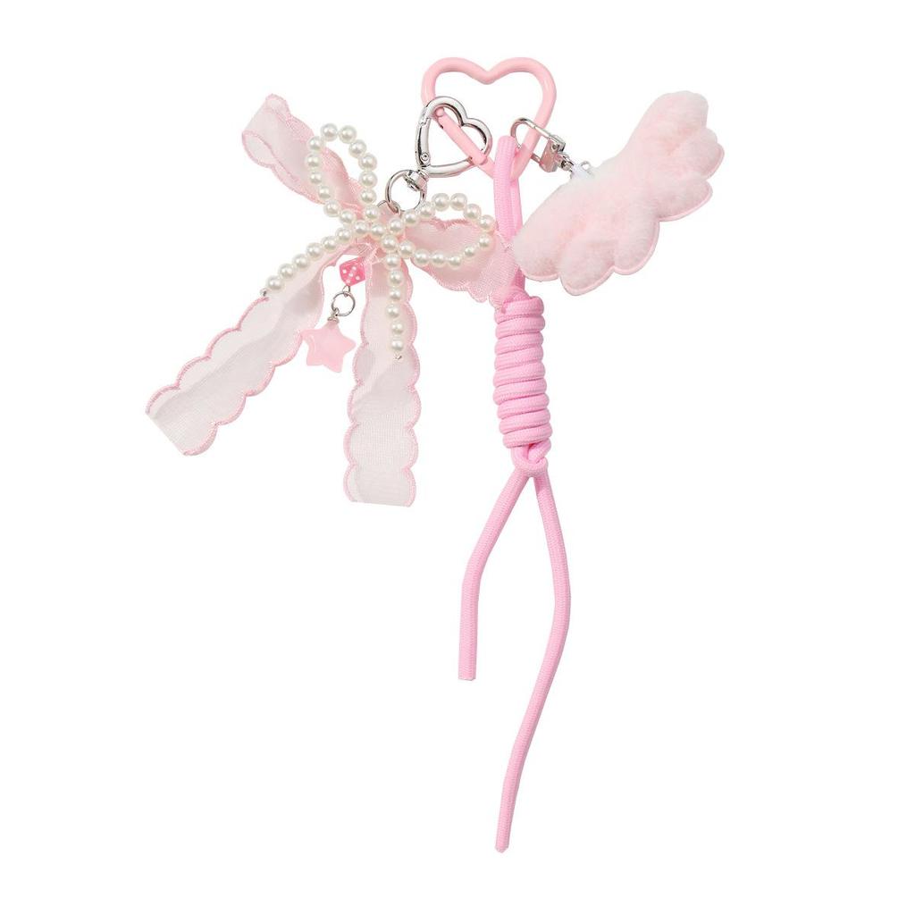 Autumn & Winter Sweet Casual Pompom Bow & Heart Woven Keychain Charm