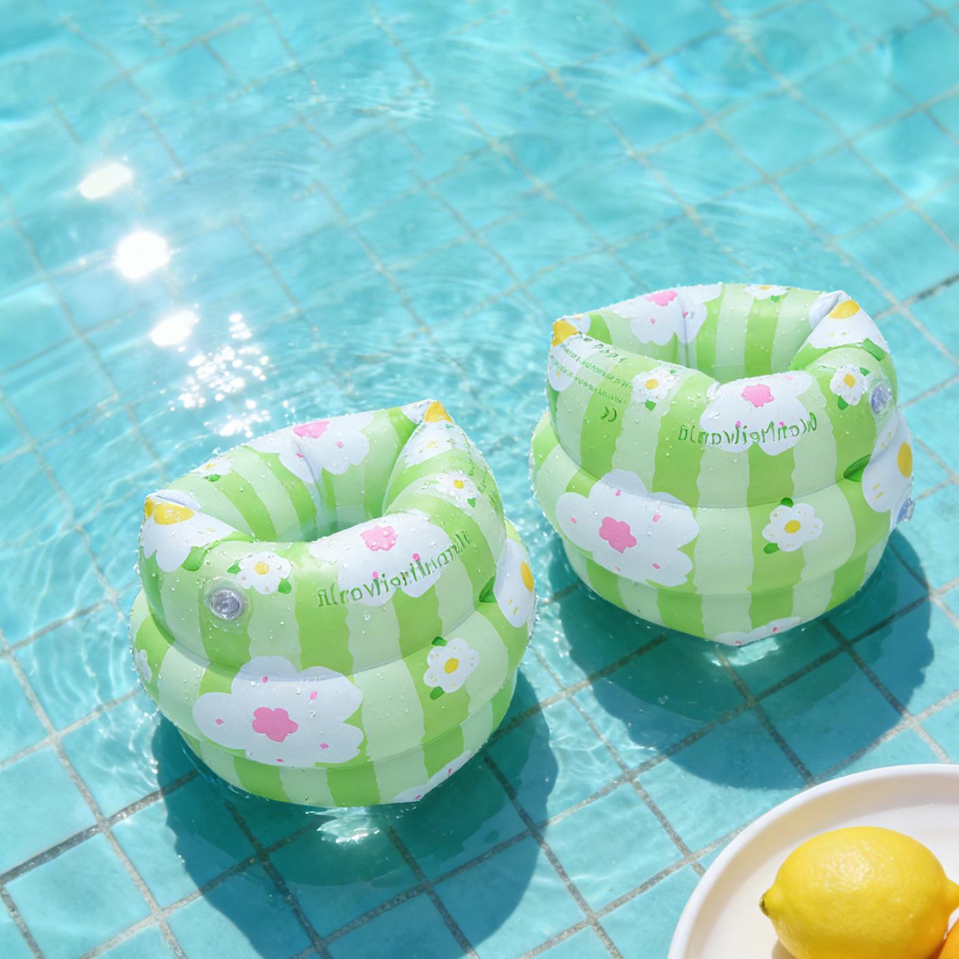 New Children S Flower Series Swimming Ring Cute Baby Seat Ring Thickened Anti-Rollover Infant Arm New green sunflower water sleeves (pair)*2pcs