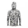 Mens Quick-Dry Ice Silk Long Sleeve UPF 50 Sun Protection Hooded Fishing Shirt With Integrated Face Cover