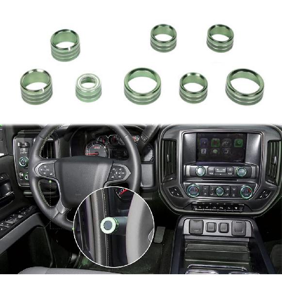 Central Control AC Switch Knob Button Trim Ring for Chevy Silverado 14-18 Green
