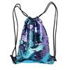 Mermaid Drawstring Backpack Fashionable Design For School Work Blue Square Shape 1Pcs