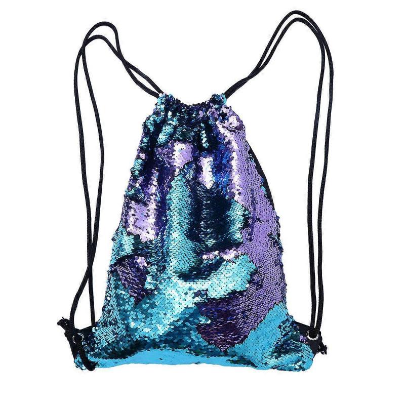 Mermaid Drawstring Backpack Fashionable Design For School Work Blue Square Shape 1Pcs