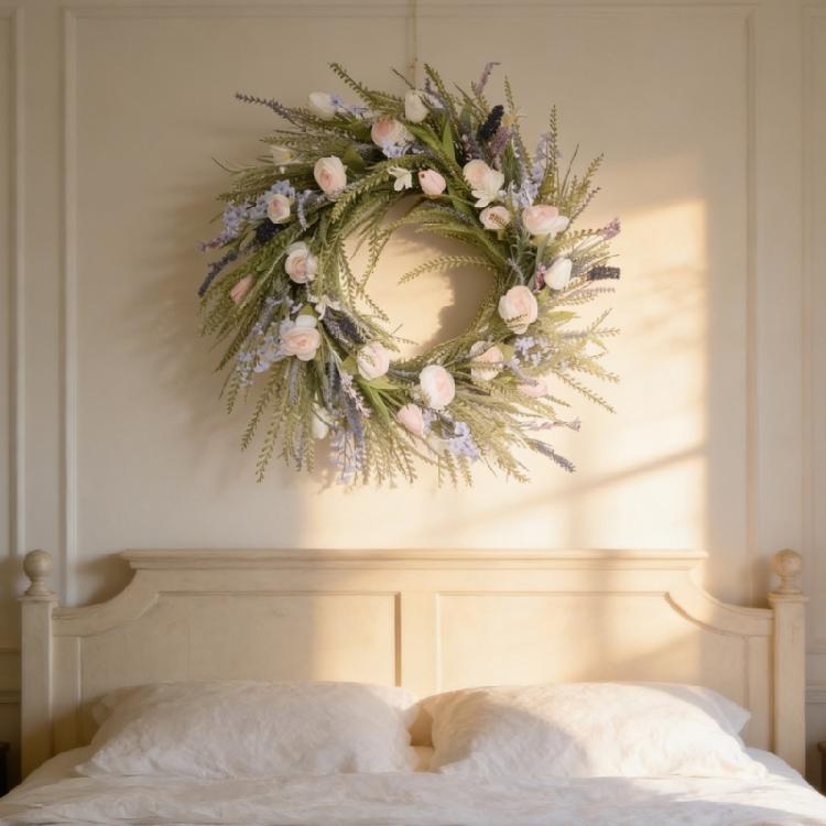 45x45cm Realistic Artificial Flower Wreath Wall Hanging Ornament for Door Window Garden and Wedding Flower Arrangement