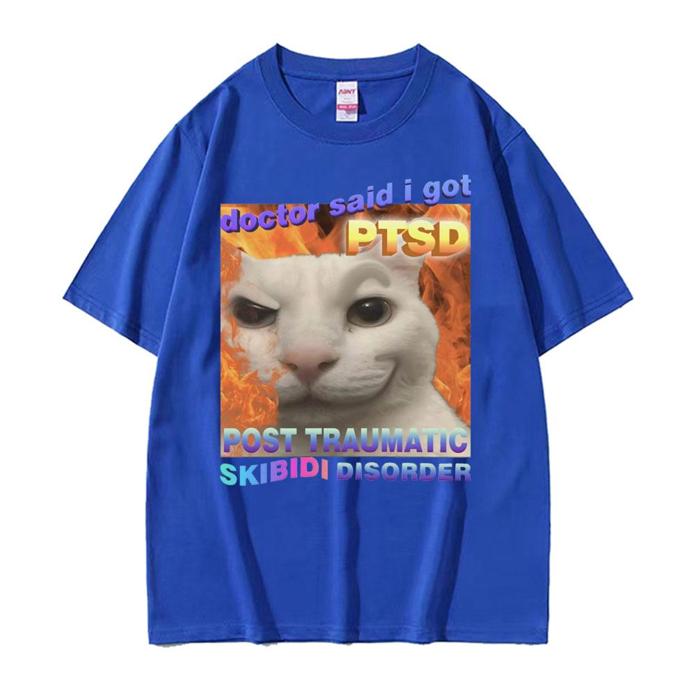 Vintage Skibidi Disorder Funny Cute Cat Meme Tee Shirt Gift Men Women Fashion Casual 100% Cotton Short Sleeve T-shirt Streetwear