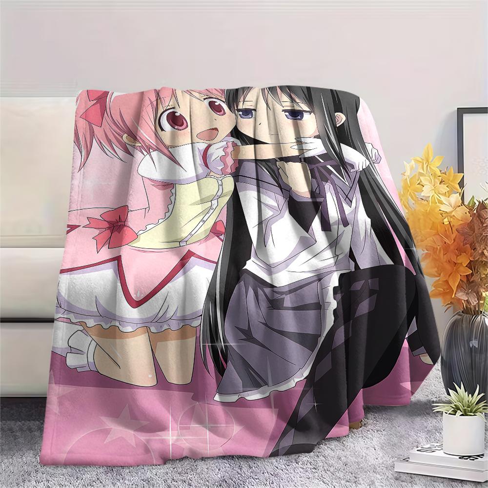 1PC Puella Magi Madoka Magica Print Flannel Blanket, High Quality All Seasons, Home Decor, Warmth and Comfort, Perfect for Christmas Gifts