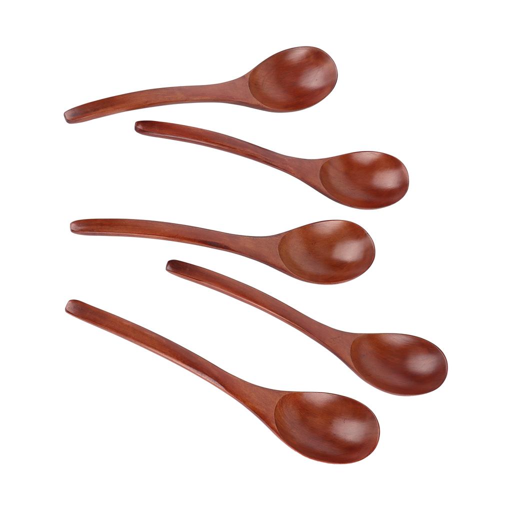 5Pcs Wooden Soup Spoon with Curved Handle Multi Purpose Rice Scoop for Home Kitchen(Paint Color )