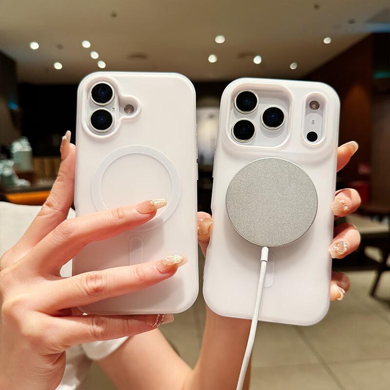 Matte Magnetic iPhone 17 Case, Simple Frosted Skin Feel, Anti-drop for iPhone 17, 2-in-1 Anti-drop Anti-slip Dopamine Jelly White