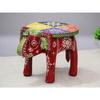 Handcrafted and Hand-Painted Colorful Wooden Elephant Stool/Side Table for Home/Office/Living or Bedroom Decor (Maroon)