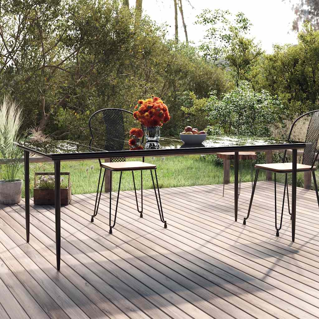 Garden Dining Table Black 200 x 100 x 74 cm Steel and Tempered Glass