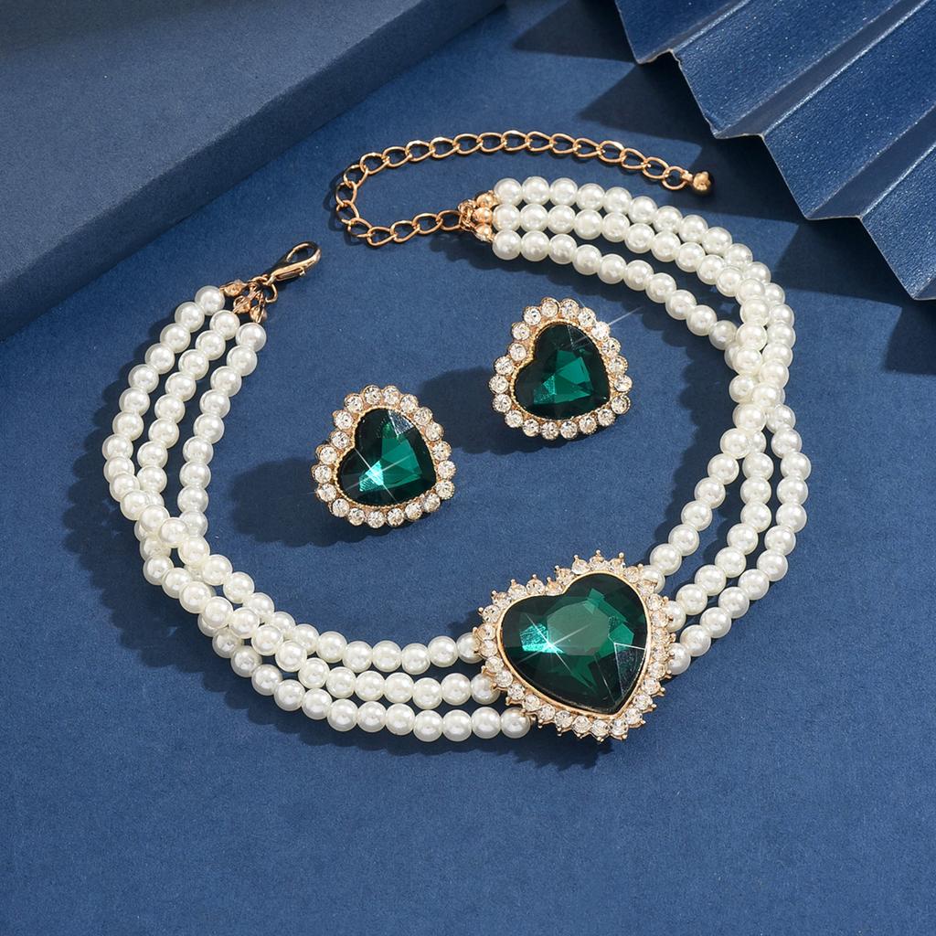 3PC Women's Fashion Peach Heart Pearl Series Necklace, Earrings, and Jewelry Set, Suitable for Wedding, Party, and Festival Gift