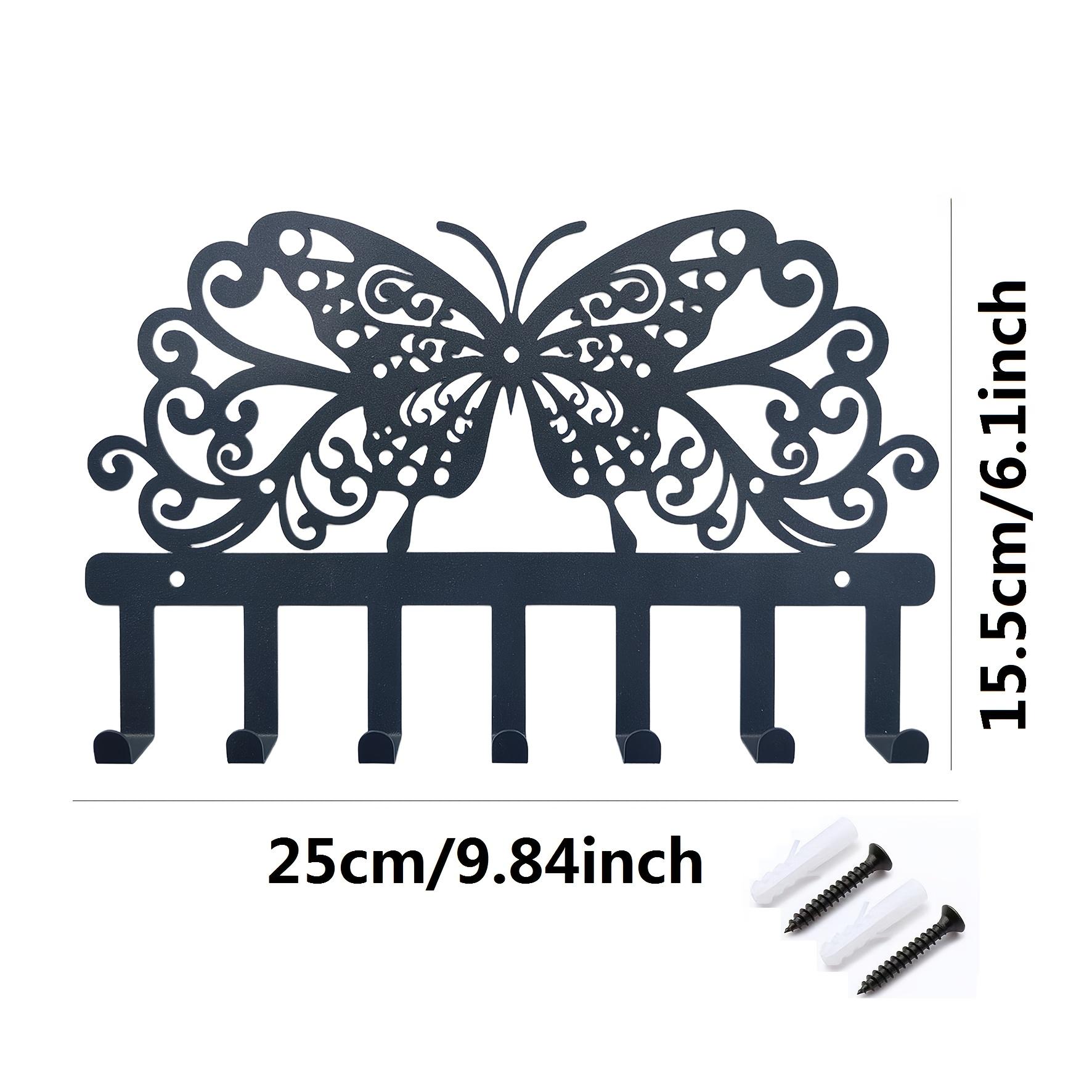 Metal Key Holder Wall Mount Black Butterfly 7 Hooks Organizer for Entryway Office