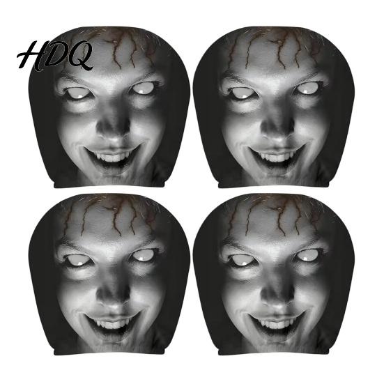 Halloweenové doplňky do interiéru auta 4 ks Potahů opěrek hlavy, Strašidelný obličej ducha Potahy sedadel Zábavné potřeby pro jízdu na párty Ochranný kryt Univerzální Auto dekor