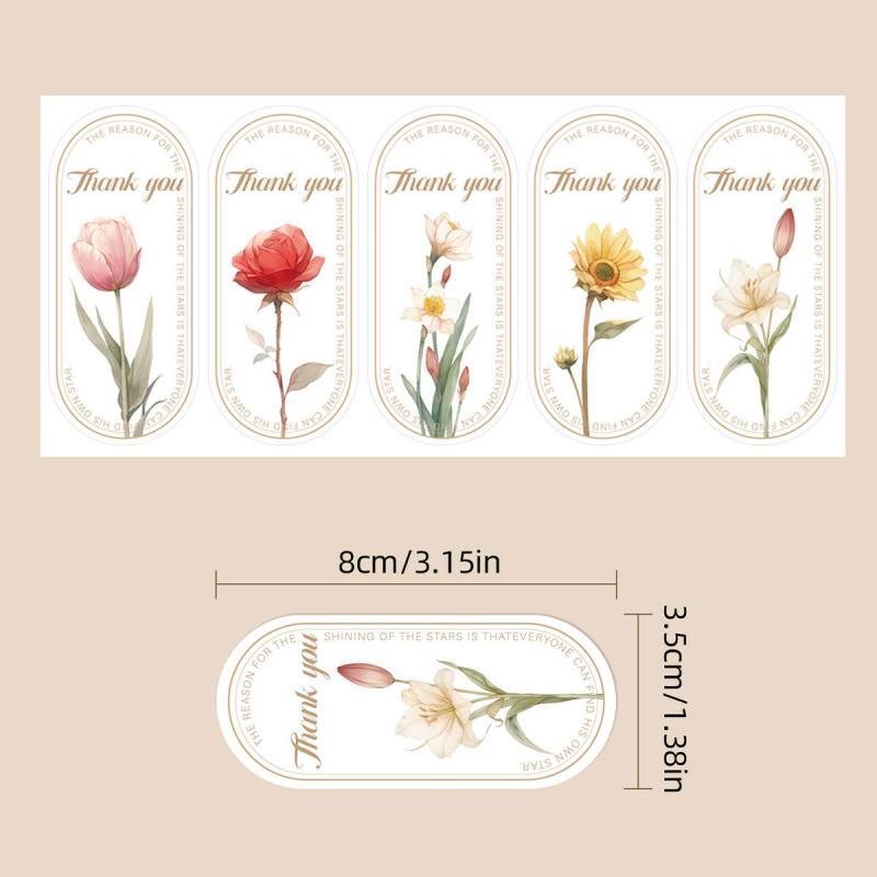 100 Stickers Vintage Exquisite Floral Thank You Stickers Oval EnglishThankYouSealing Label Thank You