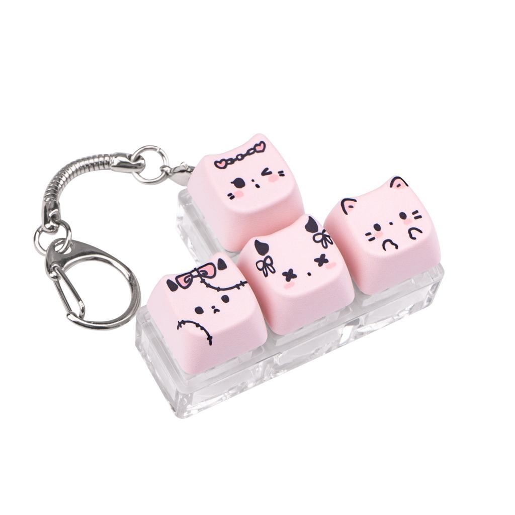 MAIMOOO Keychain Tester Fingertip Toy And Stress Reliever Cute Pink Glowing Cat Mini Keyboard Pendant (Translucent/Opaque).