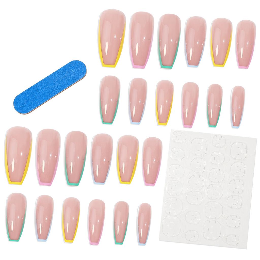 New Removable Wearable Rainbow French Nail Patches Nail Art Finished Fake Nail Long Nails