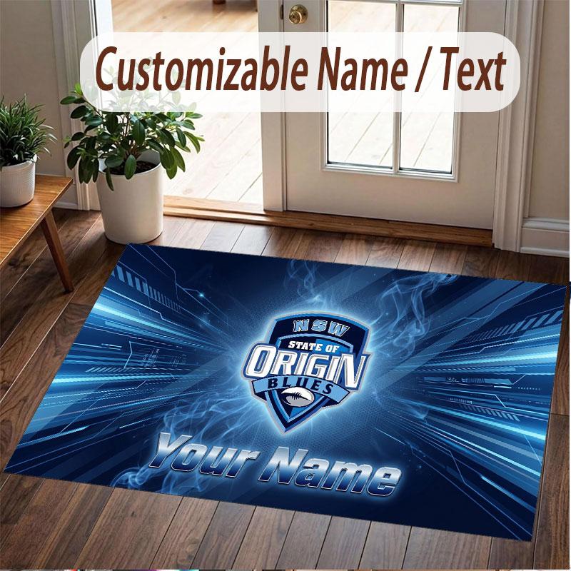 Custom Rug NSW Blues Pattern Print Name Text Soft Non‑Slip Floor Carpet for Home Indoor Decoration