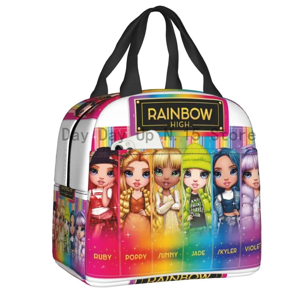 Rainbow High Insulated Lunch Bag for Outdoor Picnic Cartoon Anime Tv Portable Thermal Cooler Lunch Box Women Kids
