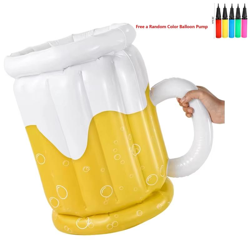 1Pack Inflatable Ice Beer Bucket for Summer Parties with Pump Mug Shaped Drink Cooler for Pool Beach Picnic Theme Party Supplies