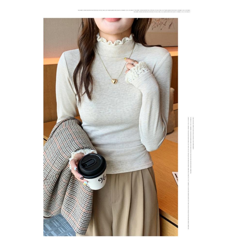 Lace Patchwork Half High Neck Base Sweater for Women, Autumn and Winter Thread Slim Fit Sweater, Lace Knit Sweater, Inner Top