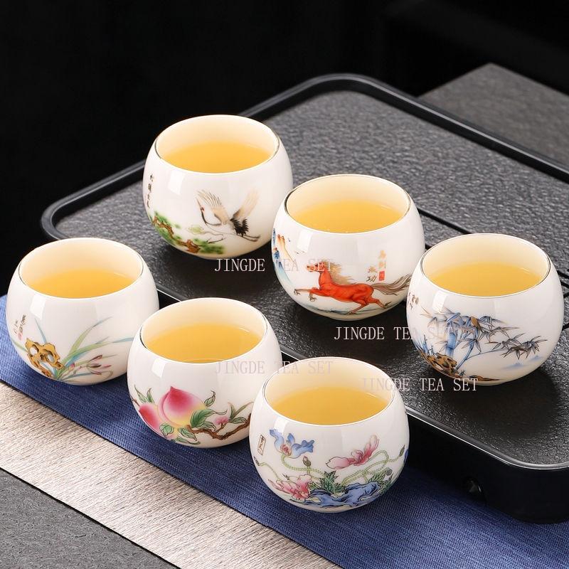 Small Capacity Ceramic Sheep Fat Jade Master Tea Cup High-end Master Level Sticker Special Gift Cup, Kung Fu Tea Cup